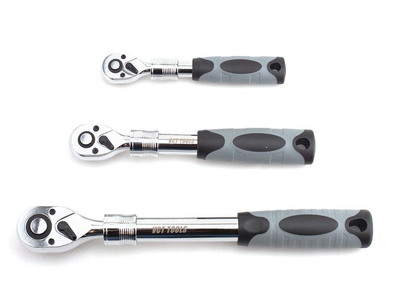 VCT 3pc Extendable Long Handle Socket Ratchet Set CRV 1/4", 3/8". and 1/2" drive - Image 2